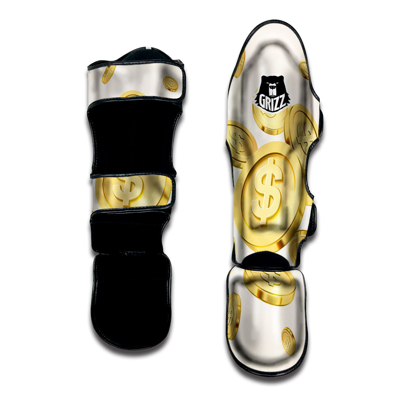 Sign Explosion Golden Dollar Print Muay Thai Shin Guards-grizzshop