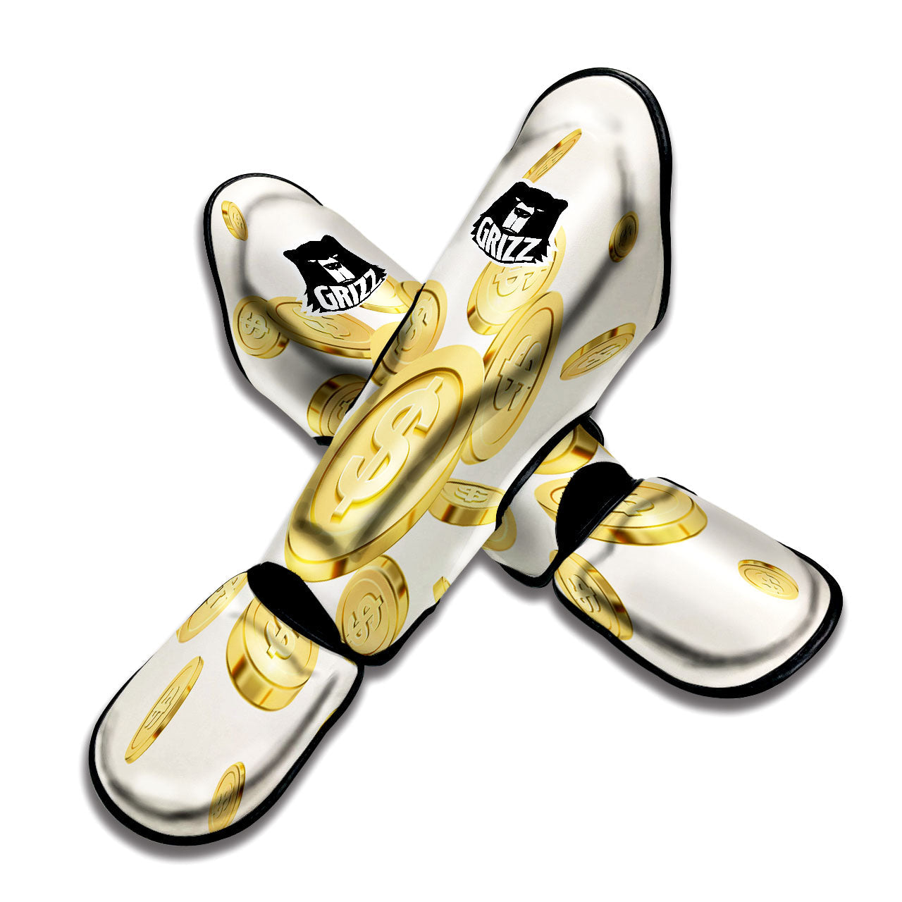 Sign Explosion Golden Dollar Print Muay Thai Shin Guards-grizzshop