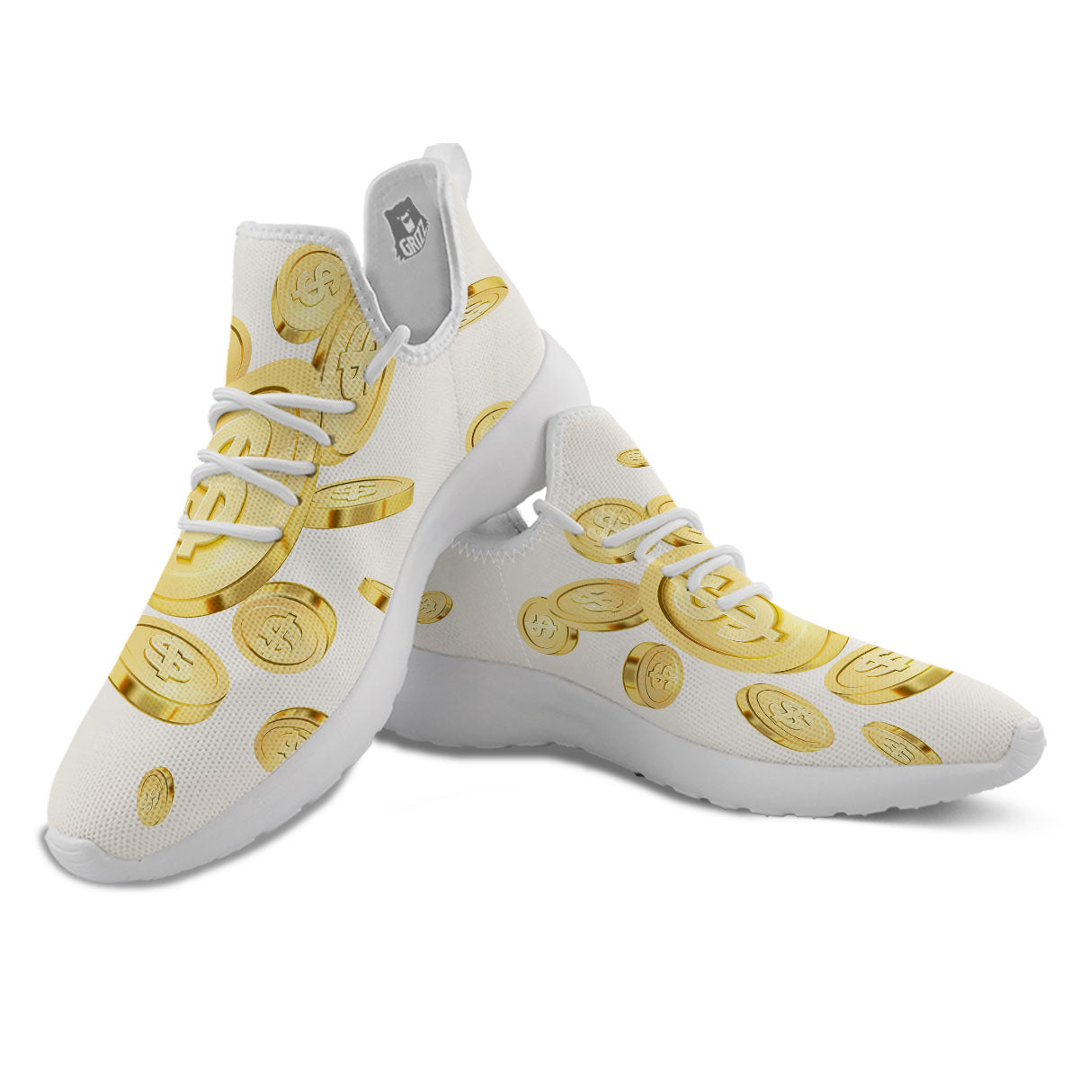 Sign Explosion Golden Dollar Print White Athletic Shoes-grizzshop