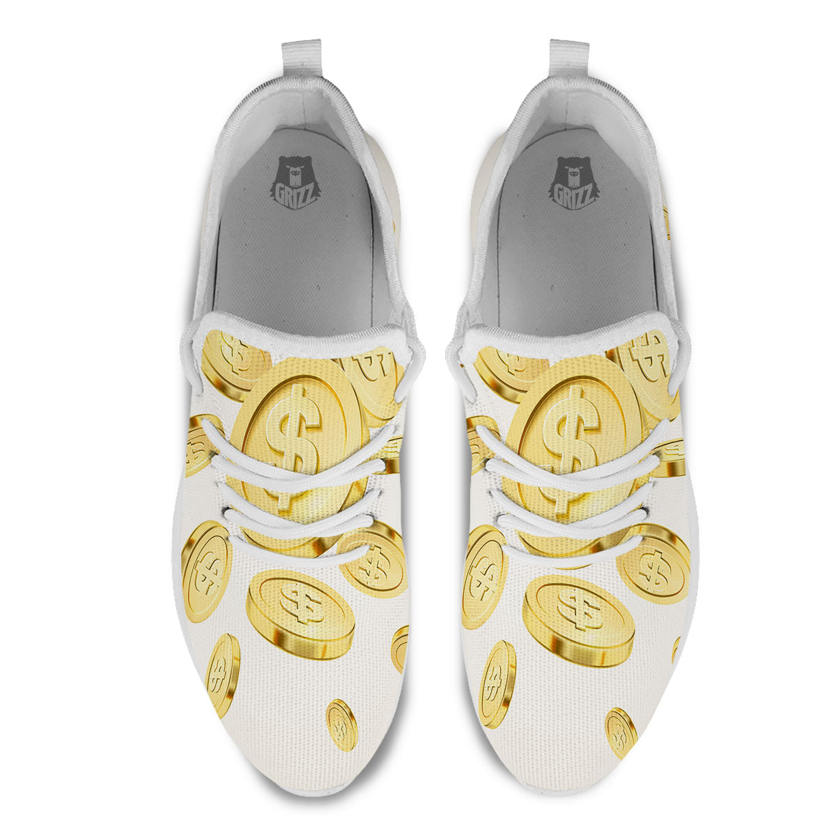 Sign Explosion Golden Dollar Print White Athletic Shoes-grizzshop