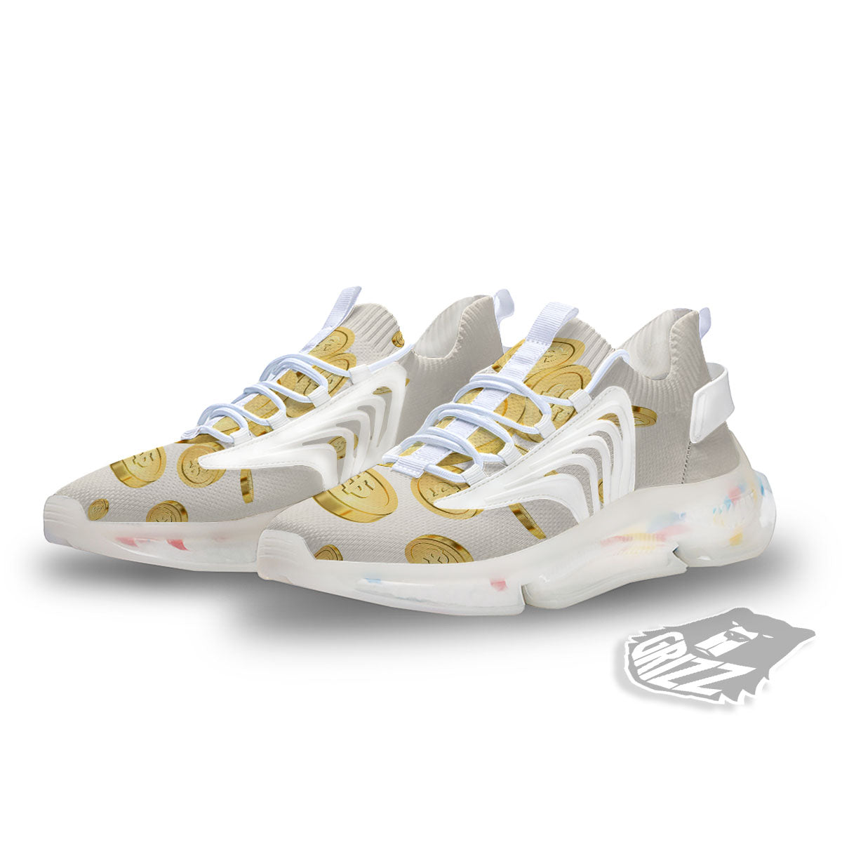 Sign Explosion Golden Dollar Print White Gym Shoes-grizzshop