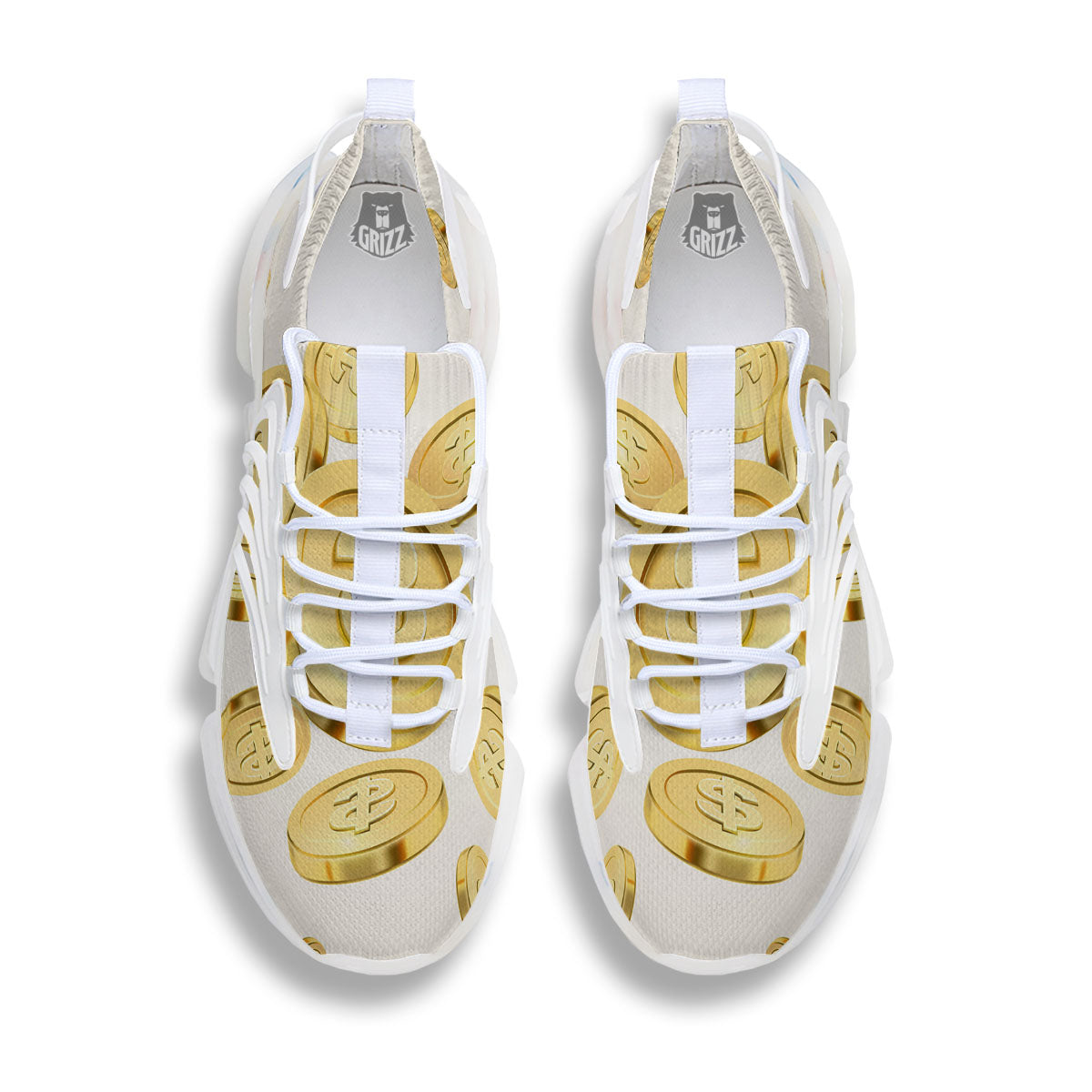 Sign Explosion Golden Dollar Print White Gym Shoes-grizzshop