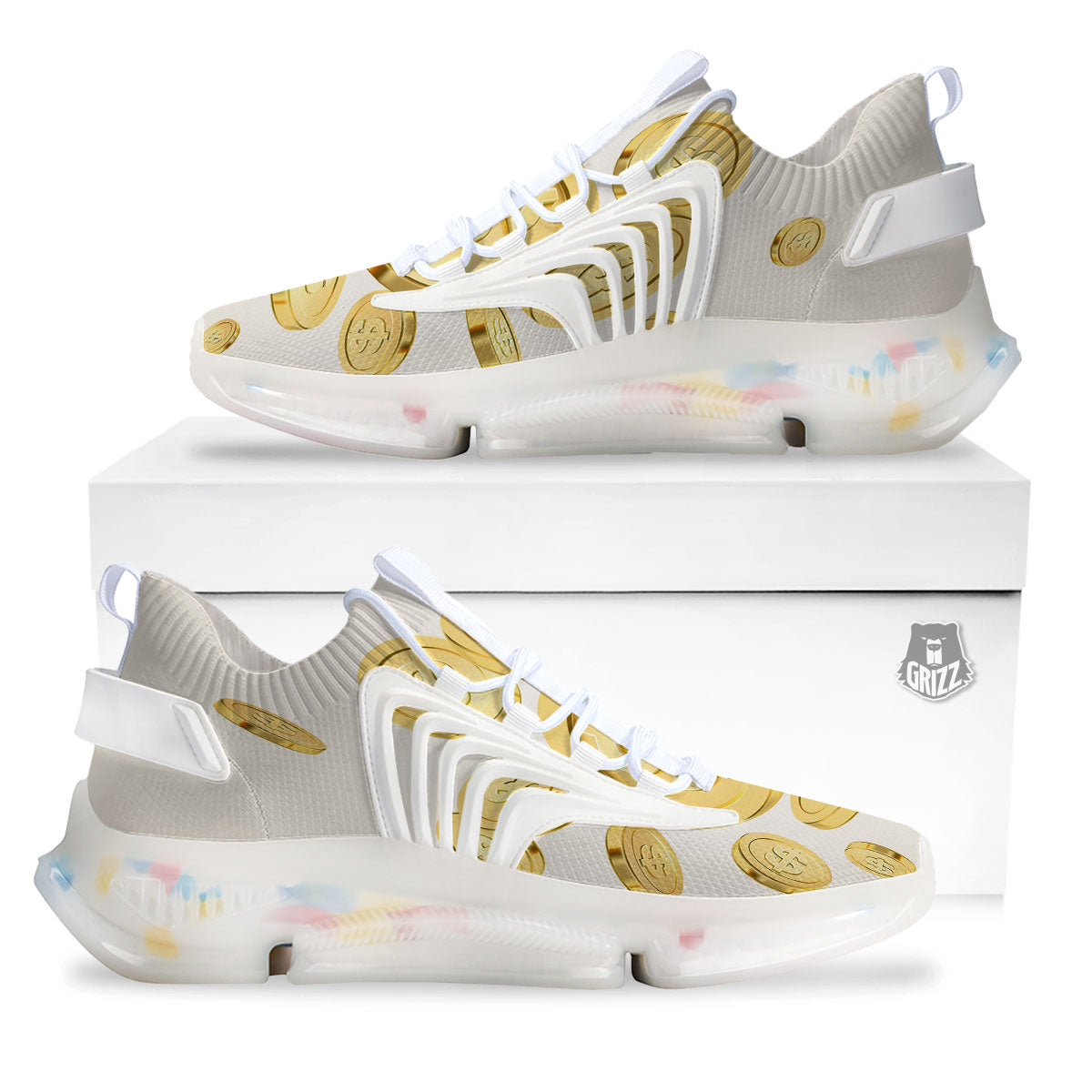 Sign Explosion Golden Dollar Print White Gym Shoes-grizzshop