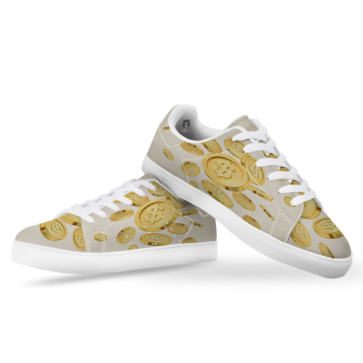 Sign Explosion Golden Dollar Print White Low Top Sneakers-grizzshop