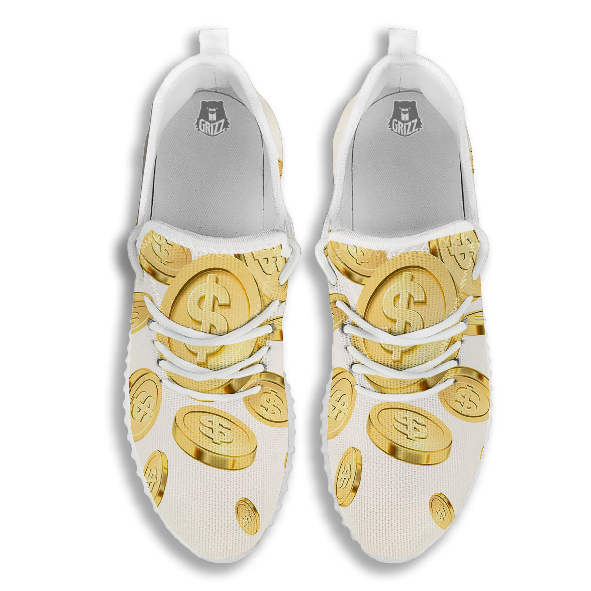 Sign Explosion Golden Dollar Print White Walking Shoes-grizzshop