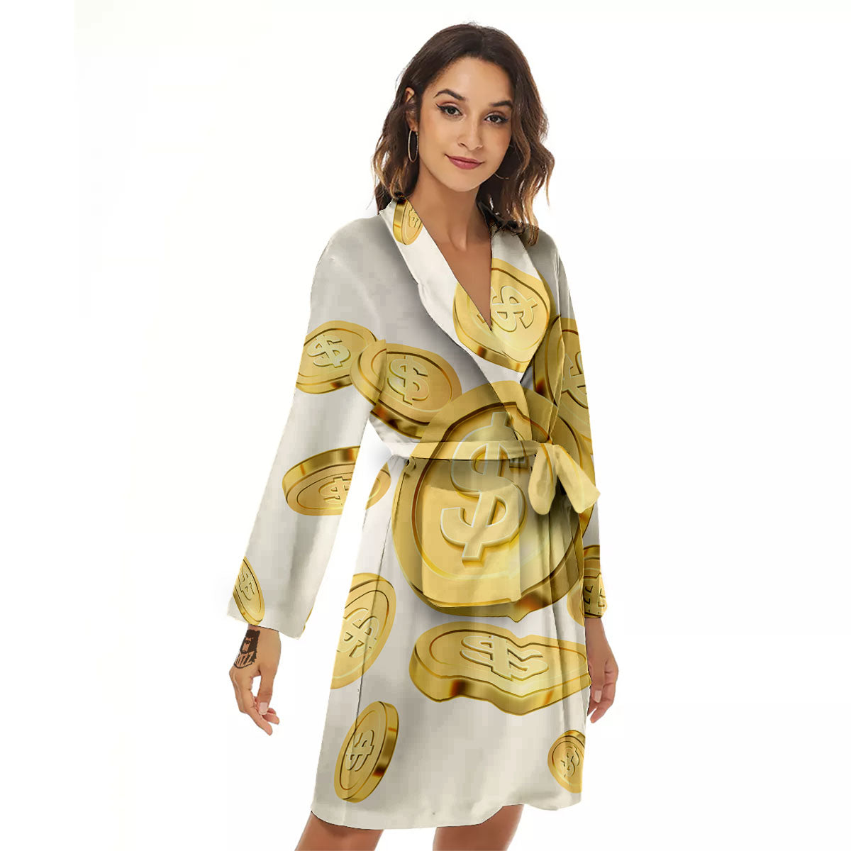 Sign Explosion Golden Dollar Print Women's Robe-grizzshop