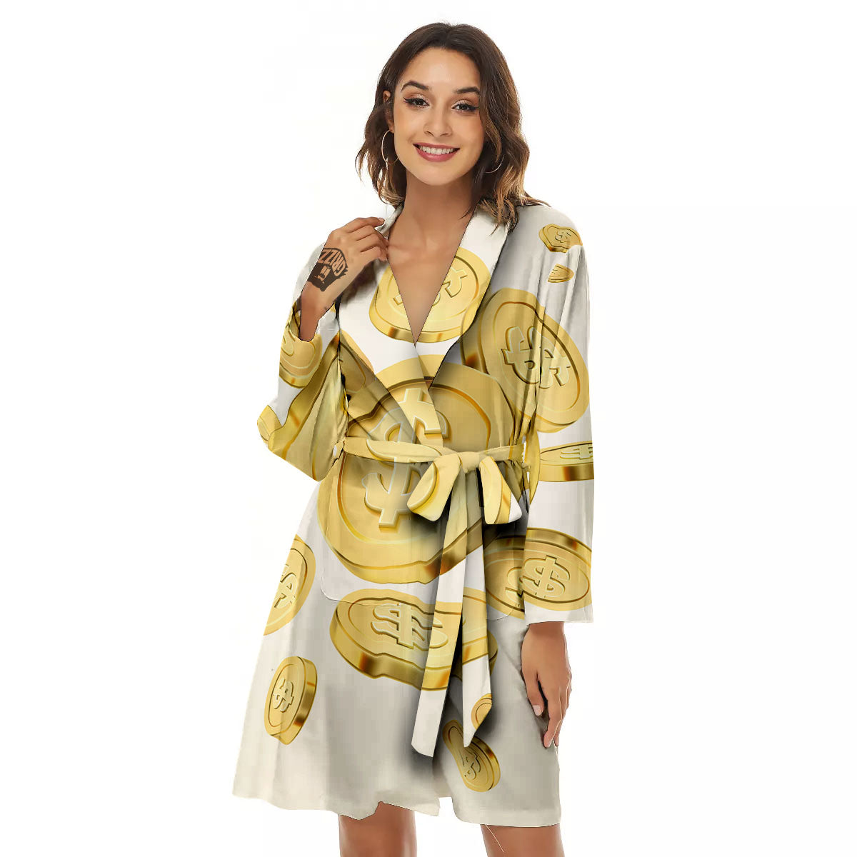 Sign Explosion Golden Dollar Print Women's Robe-grizzshop