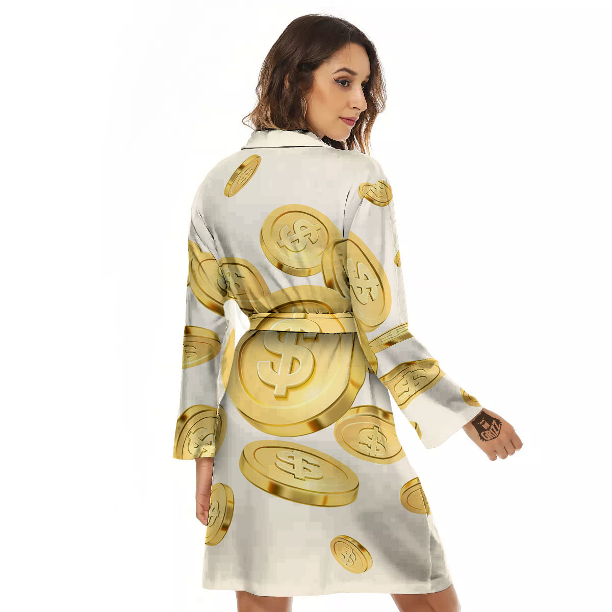 Sign Explosion Golden Dollar Print Women's Robe-grizzshop