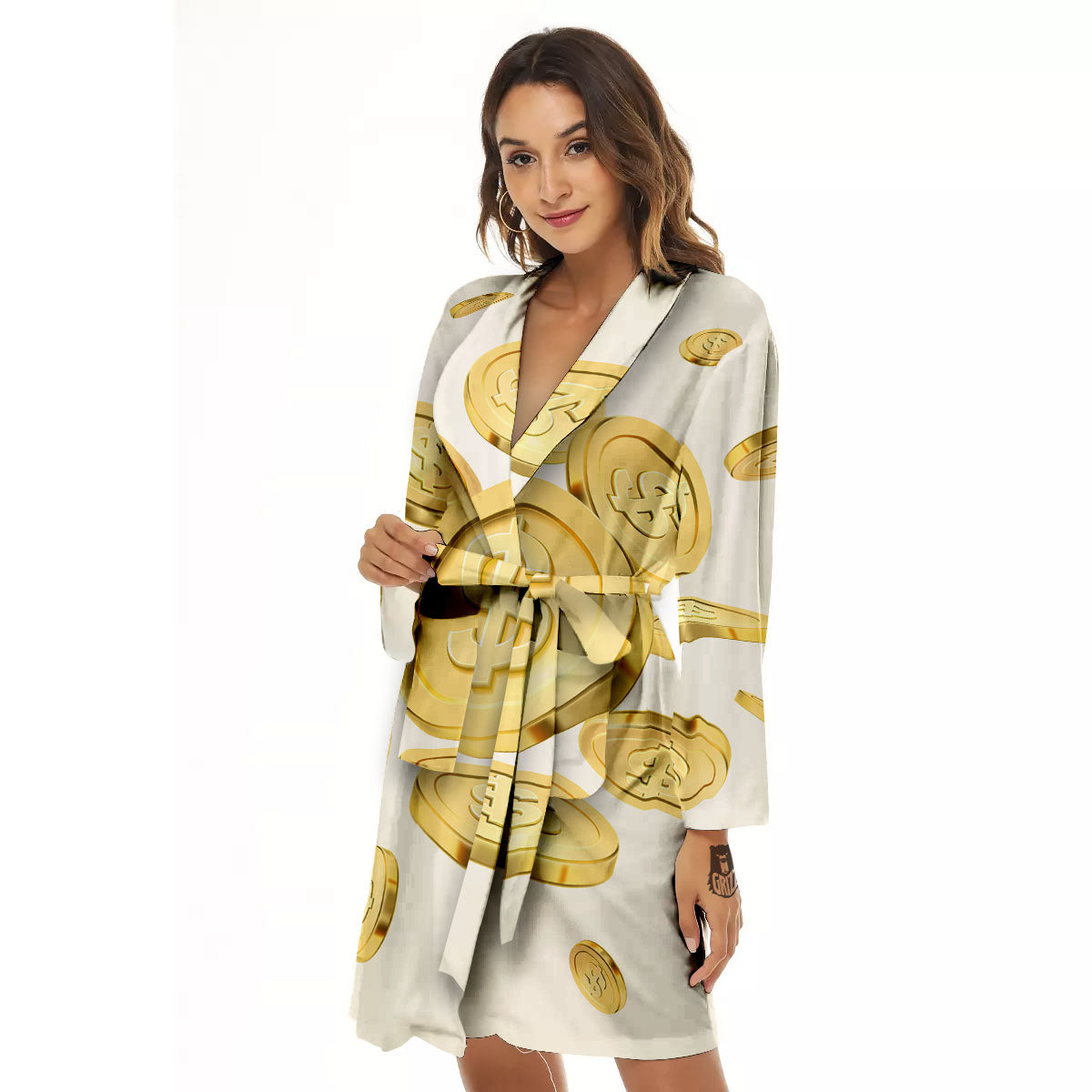 Sign Explosion Golden Dollar Print Women's Robe-grizzshop