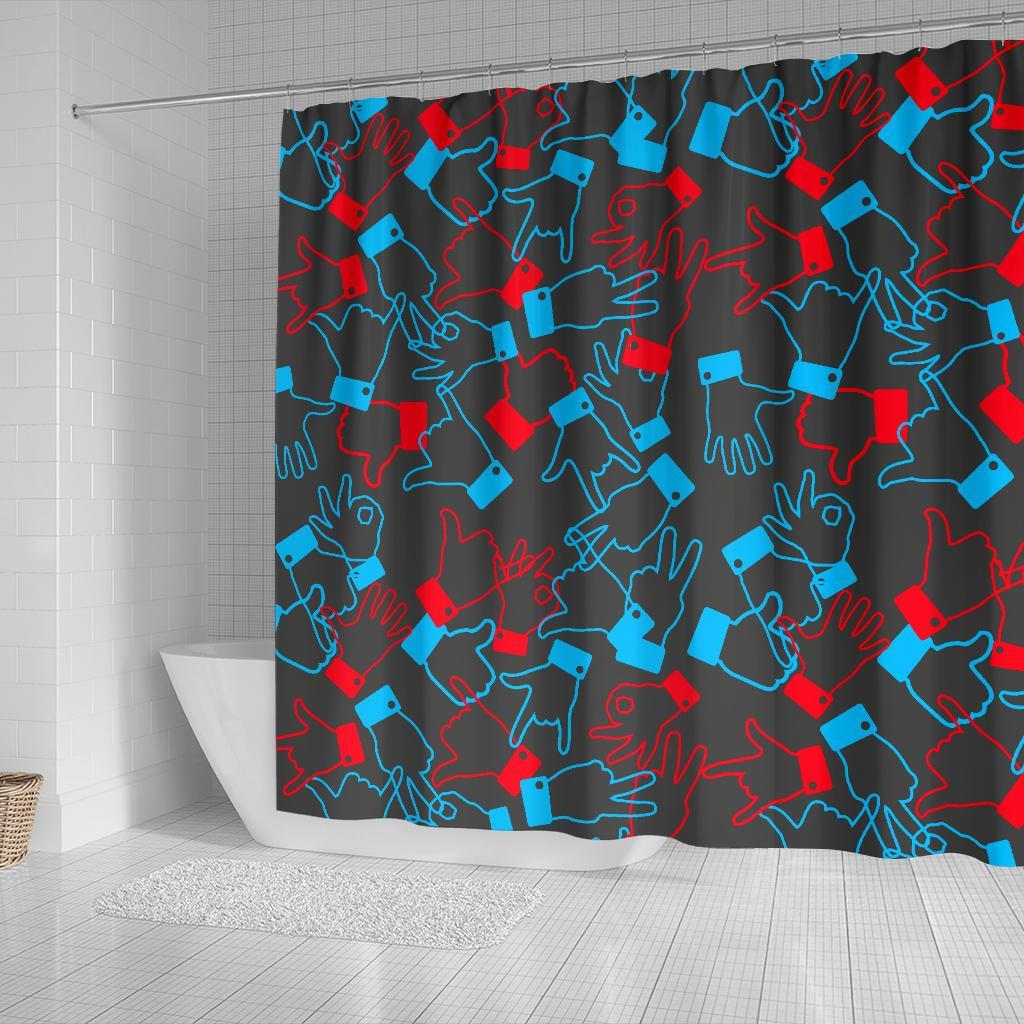 Sign Language Pattern Print Bathroom Shower Curtain-grizzshop