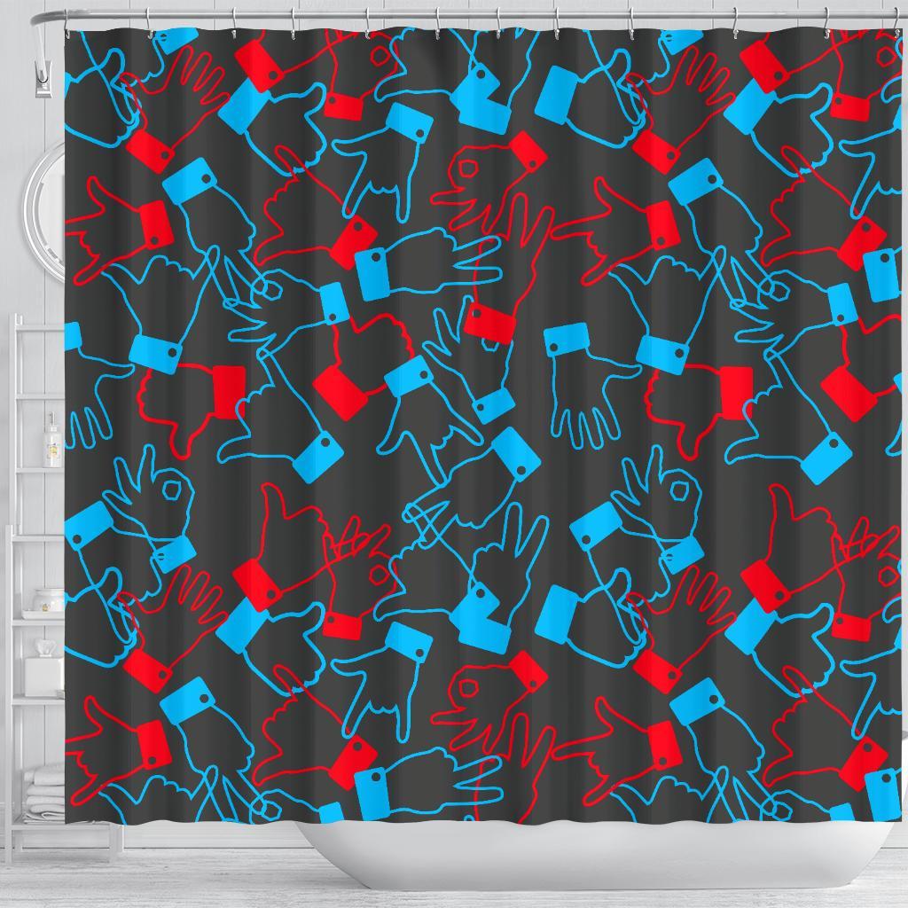 Sign Language Pattern Print Bathroom Shower Curtain-grizzshop