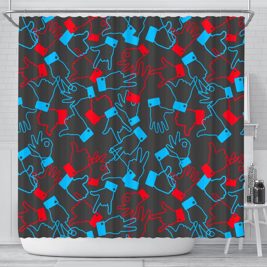 Sign Language Pattern Print Bathroom Shower Curtain-grizzshop