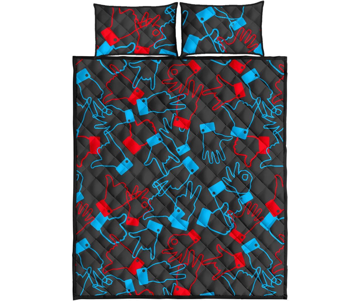 Sign Language Pattern Print Bed Set Quilt-grizzshop