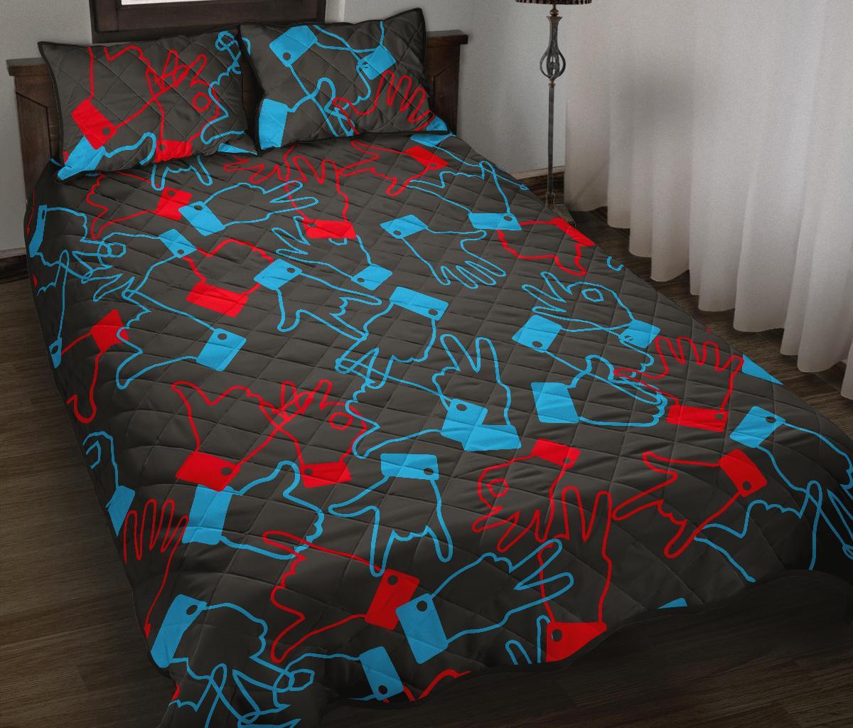 Sign Language Pattern Print Bed Set Quilt-grizzshop