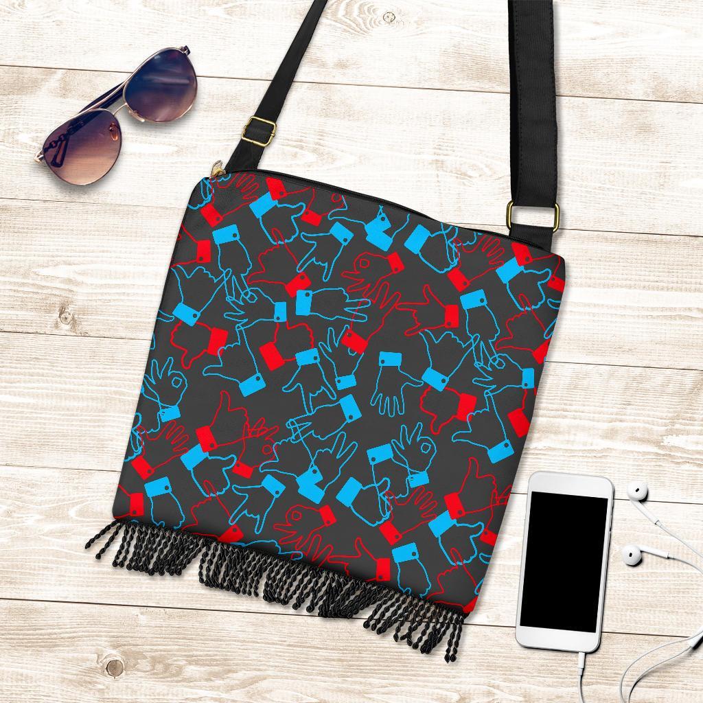 Sign Language Pattern Print Crossbody bags-grizzshop