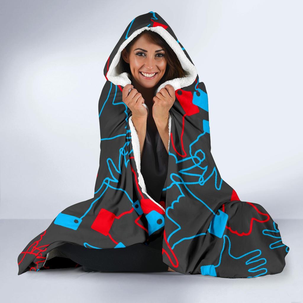 Sign Language Pattern Print Hooded Blanket-grizzshop