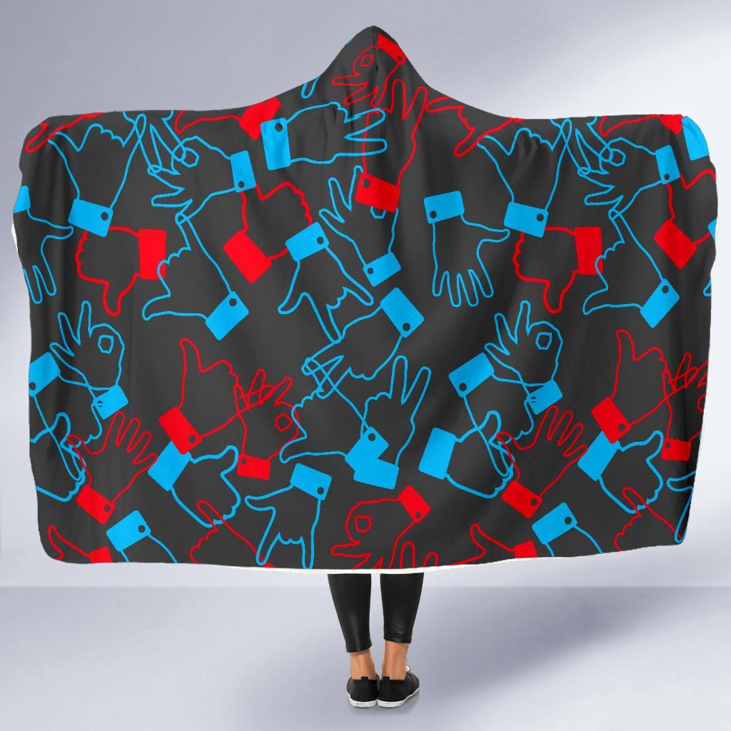 Sign Language Pattern Print Hooded Blanket-grizzshop