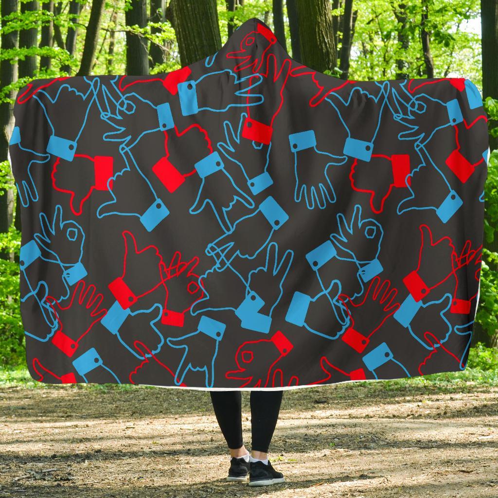Sign Language Pattern Print Hooded Blanket-grizzshop