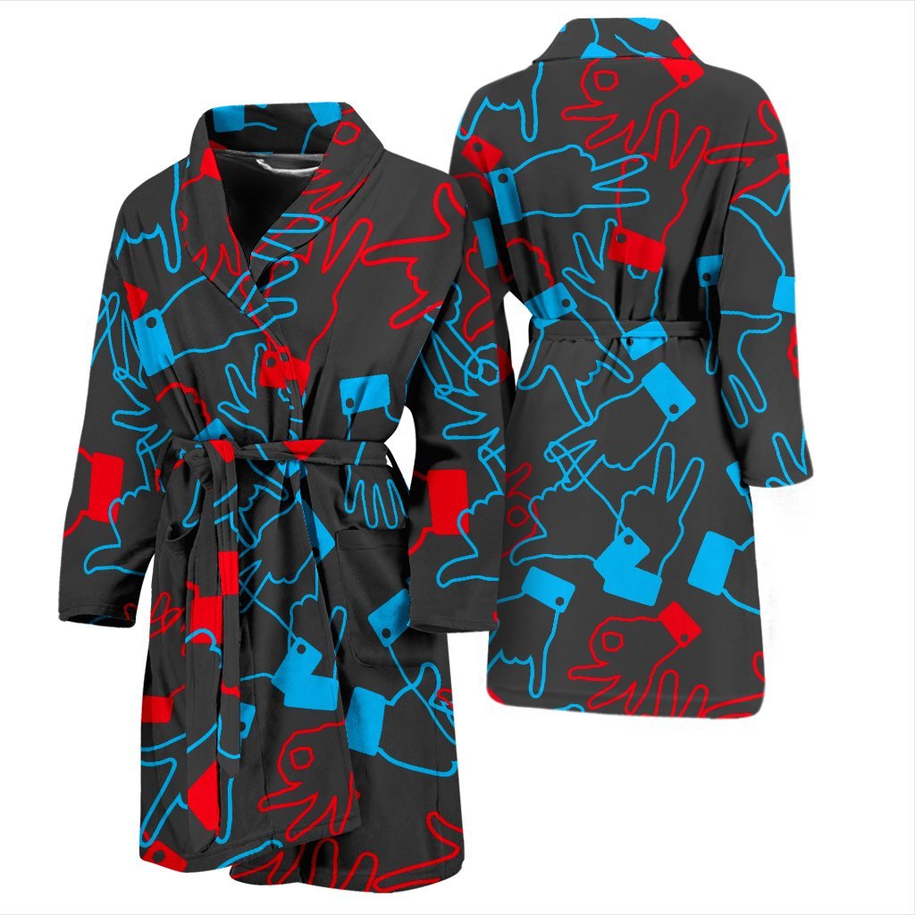 Sign Language Pattern Print Men Long Robe-grizzshop