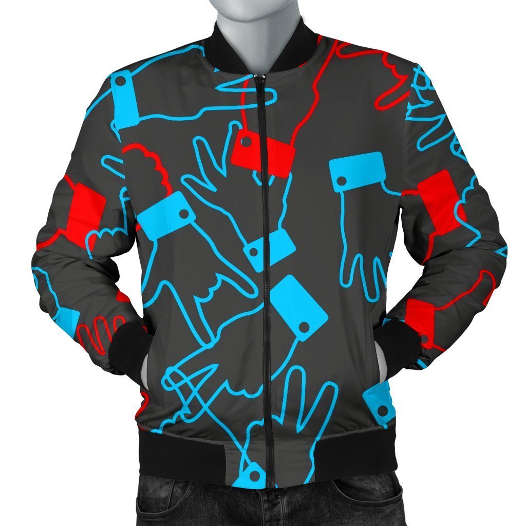 Sign Language Pattern Print Men's Bomber Jacket-grizzshop