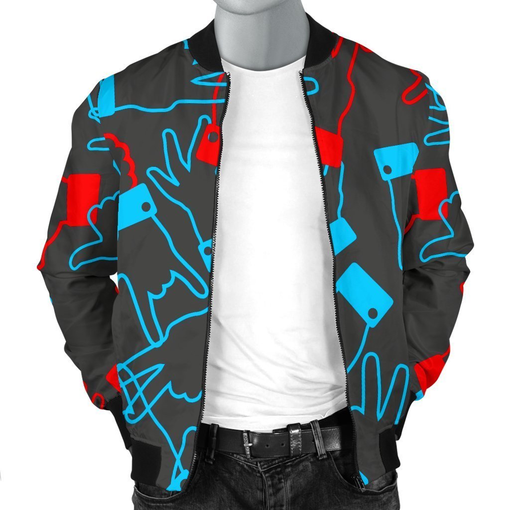 Sign Language Pattern Print Men's Bomber Jacket-grizzshop