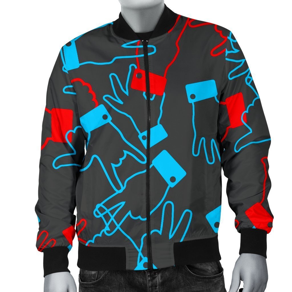 Sign Language Pattern Print Men's Bomber Jacket-grizzshop