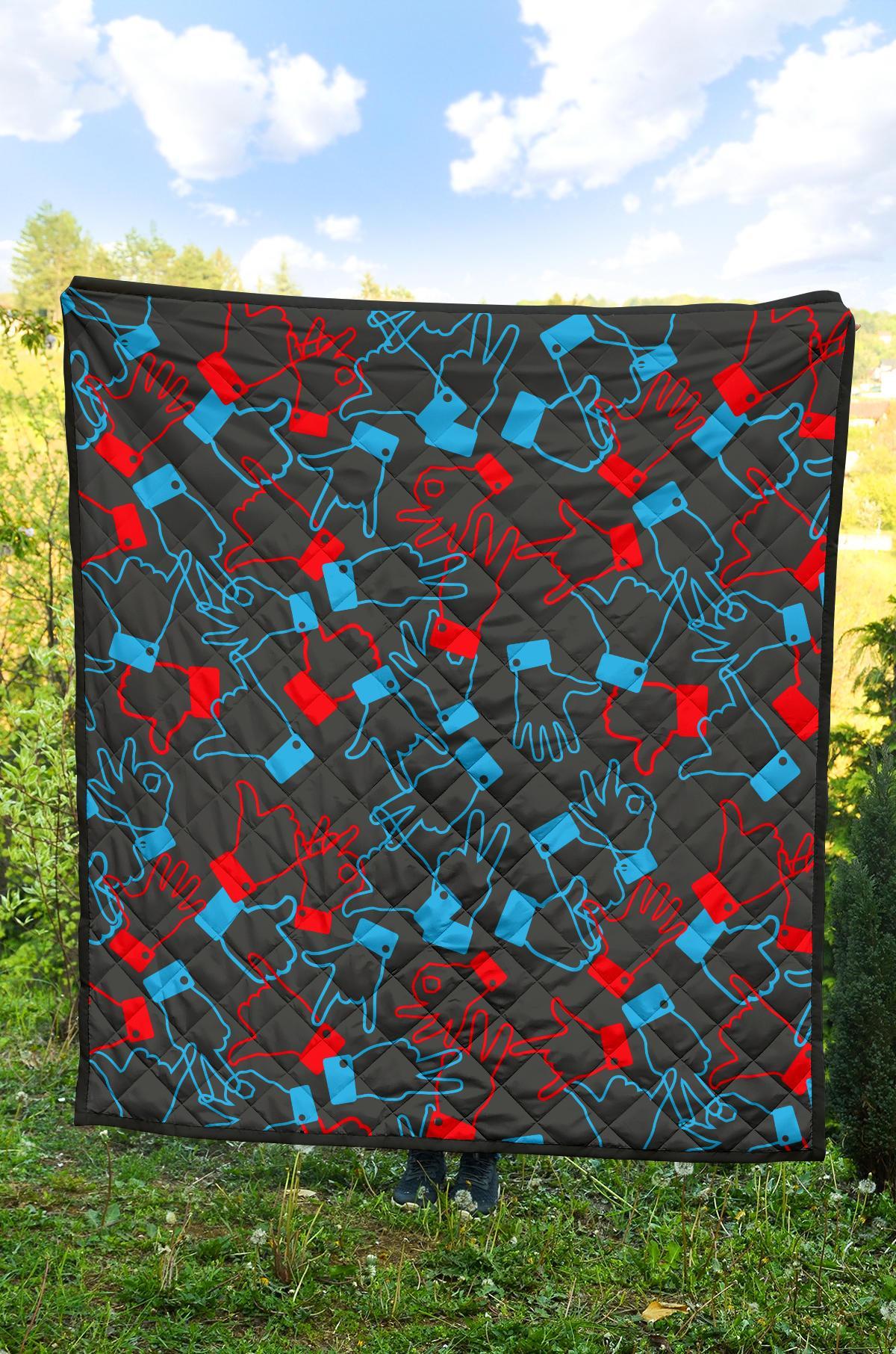 Sign Language Pattern Print Quilt-grizzshop