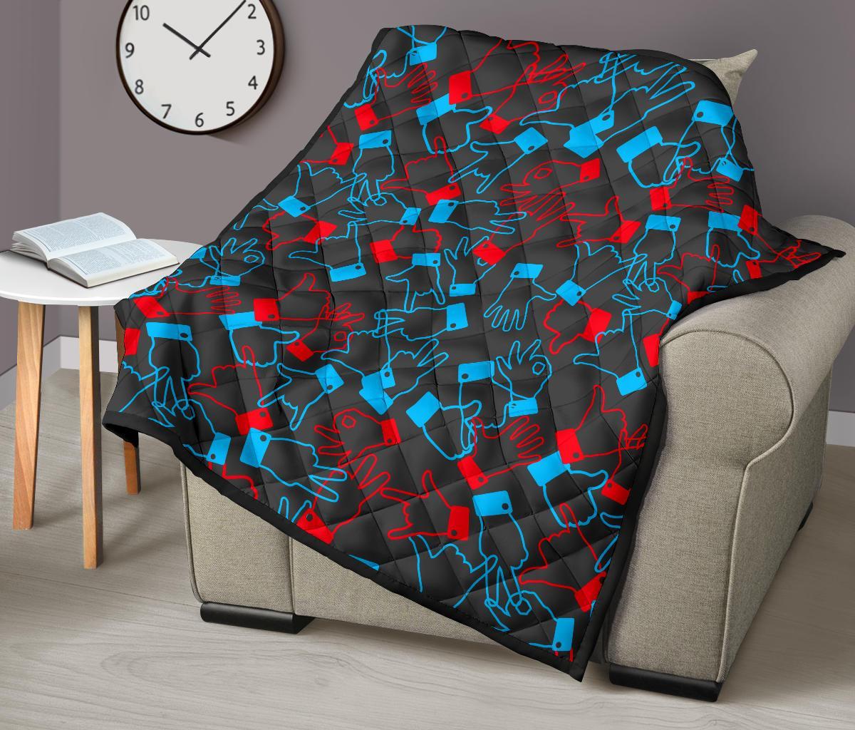 Sign Language Pattern Print Quilt-grizzshop