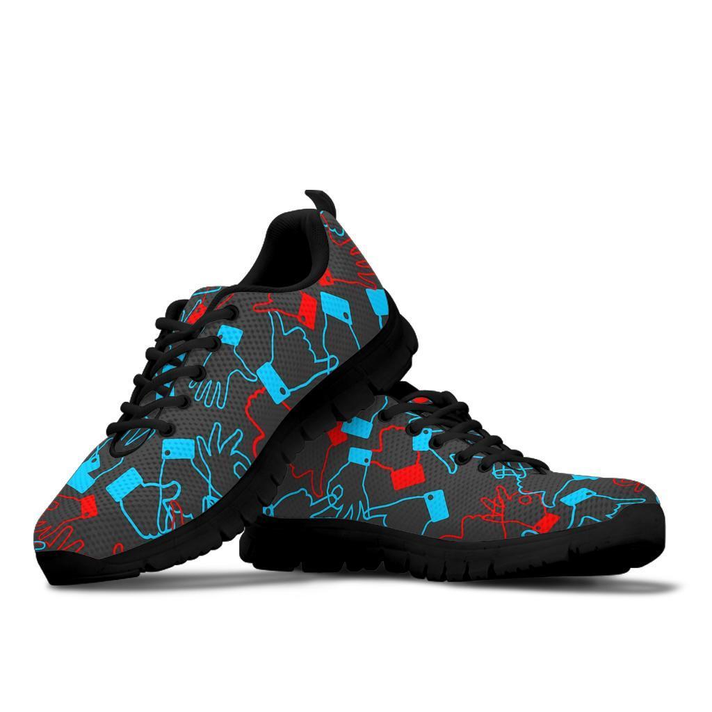 Sign Language Pattern Print Sneaker Shoes For Men Women-grizzshop