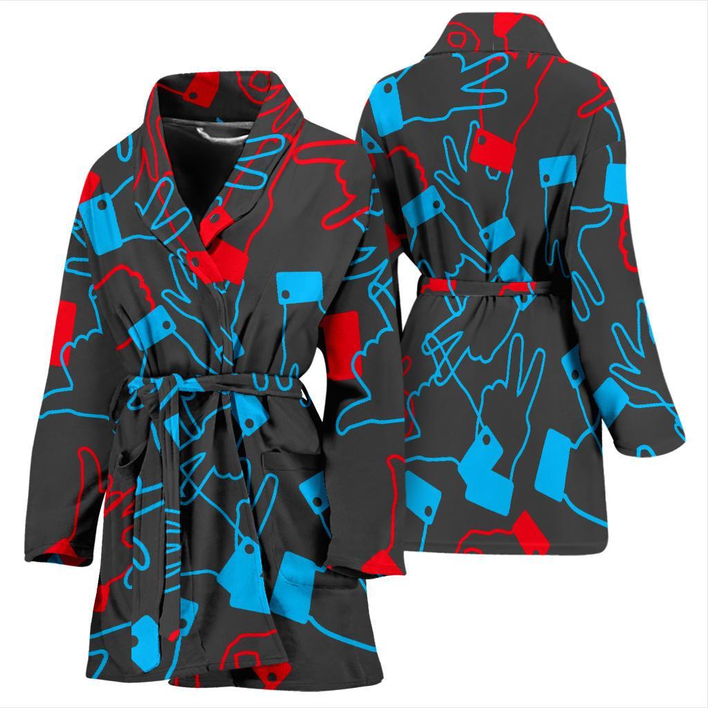 Sign Language Pattern Print Women Long Robe-grizzshop