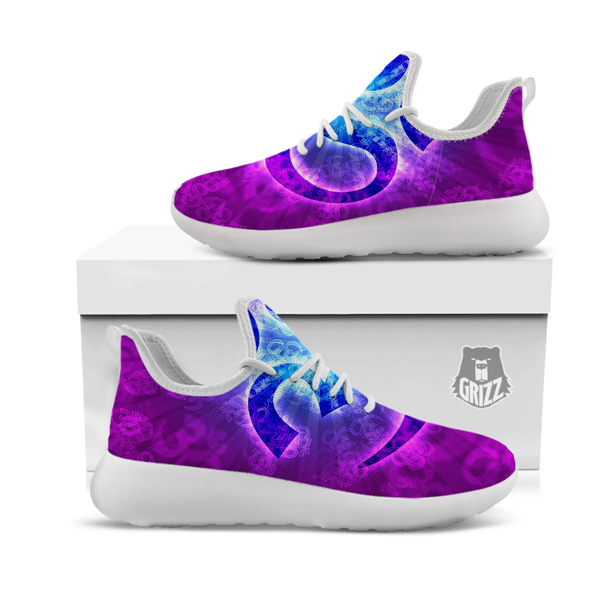 Sign Om Indian Print White Athletic Shoes-grizzshop