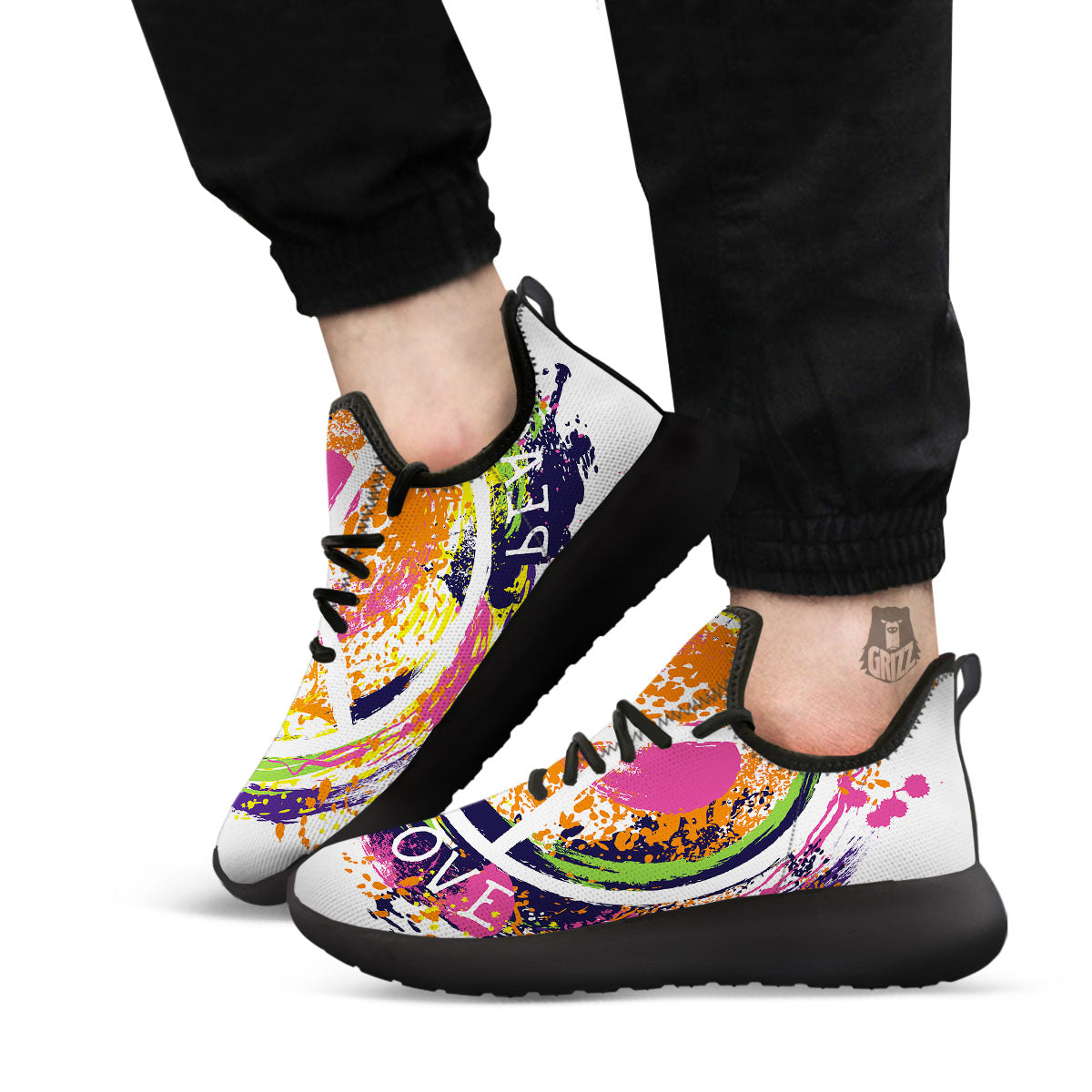 Sign Peace Rasta Print Black Athletic Shoes-grizzshop