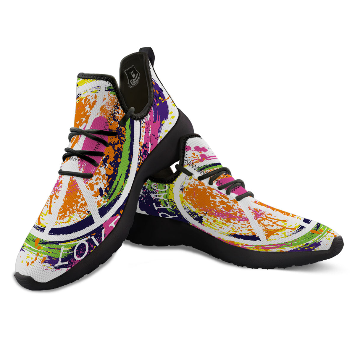 Sign Peace Rasta Print Black Athletic Shoes-grizzshop