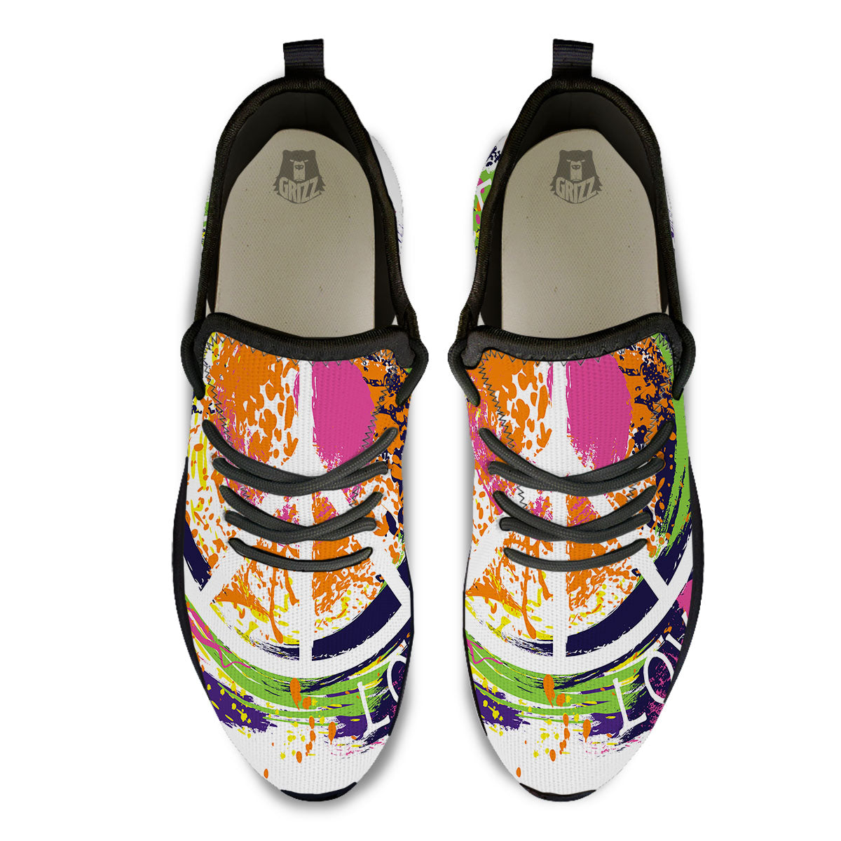 Sign Peace Rasta Print Black Athletic Shoes-grizzshop