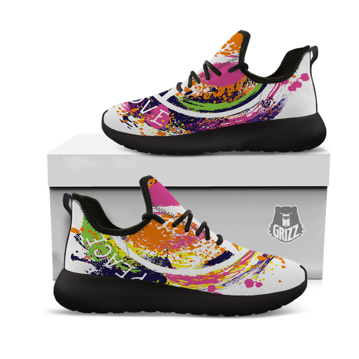 Sign Peace Rasta Print Black Athletic Shoes-grizzshop