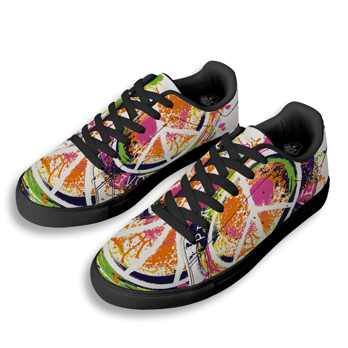 Sign Peace Rasta Print Black Low Top Sneakers-grizzshop
