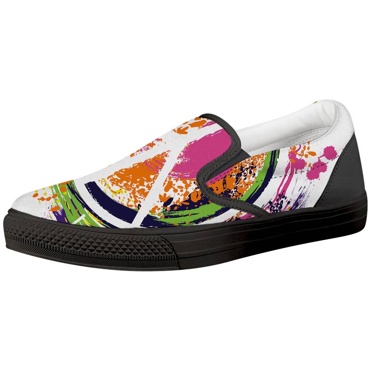 Sign Peace Rasta Print Black Slip On Shoes-grizzshop