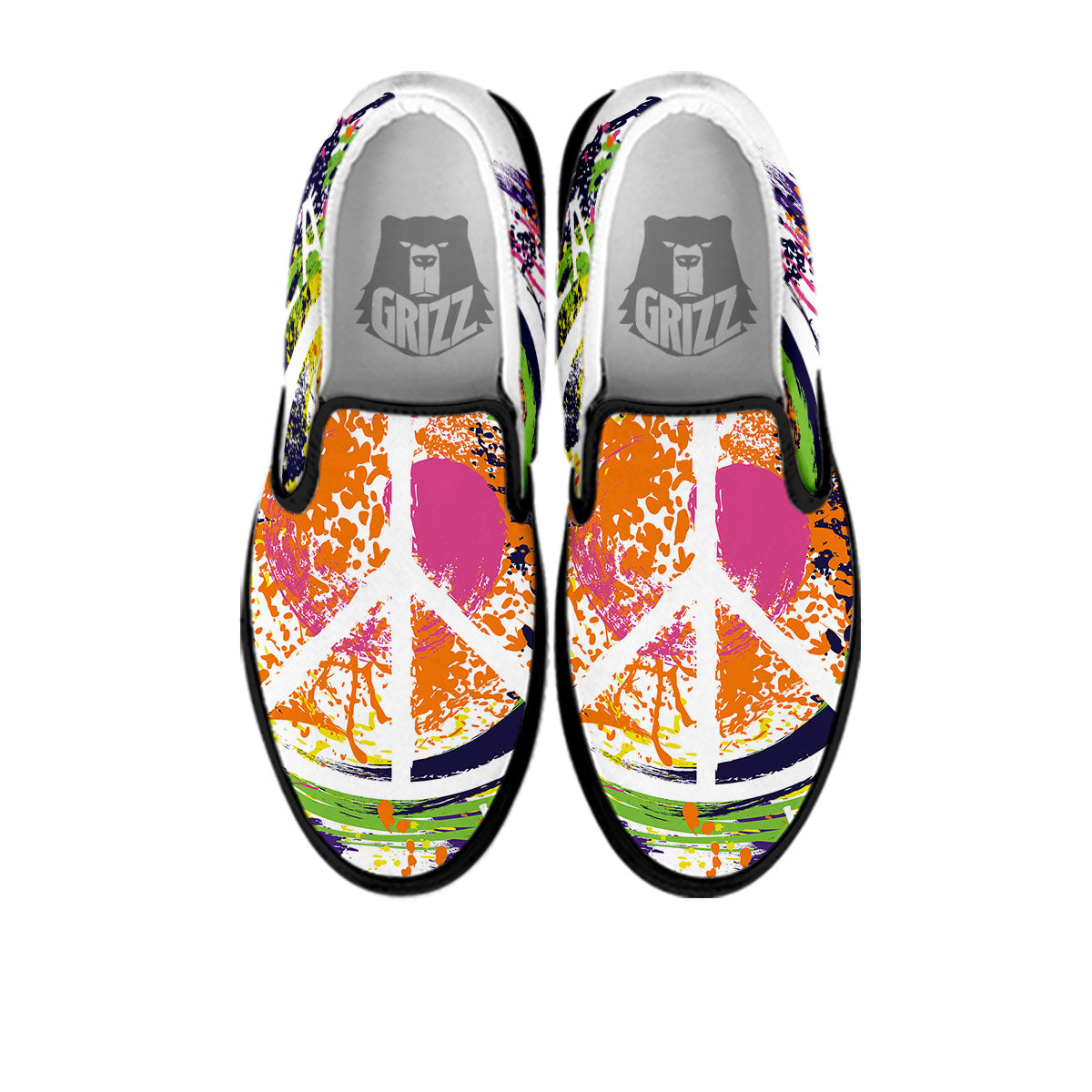 Sign Peace Rasta Print Black Slip On Shoes-grizzshop