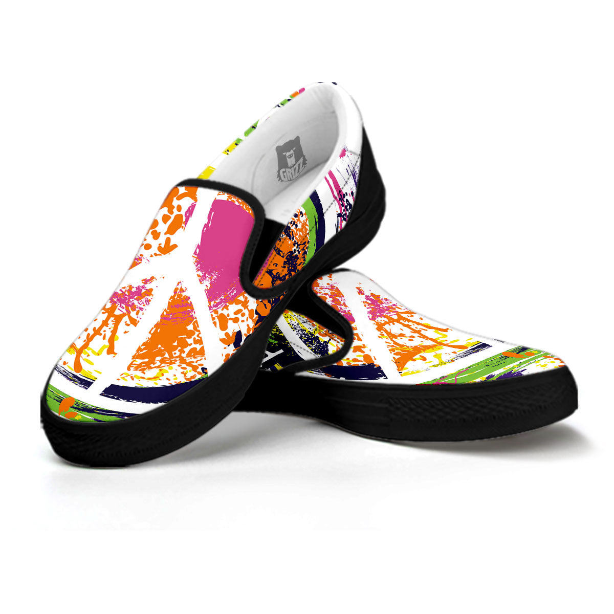 Sign Peace Rasta Print Black Slip On Shoes-grizzshop