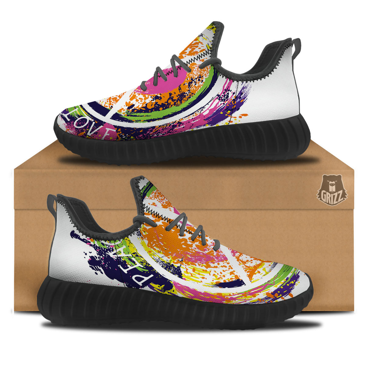 Sign Peace Rasta Print Black Walking Shoes-grizzshop