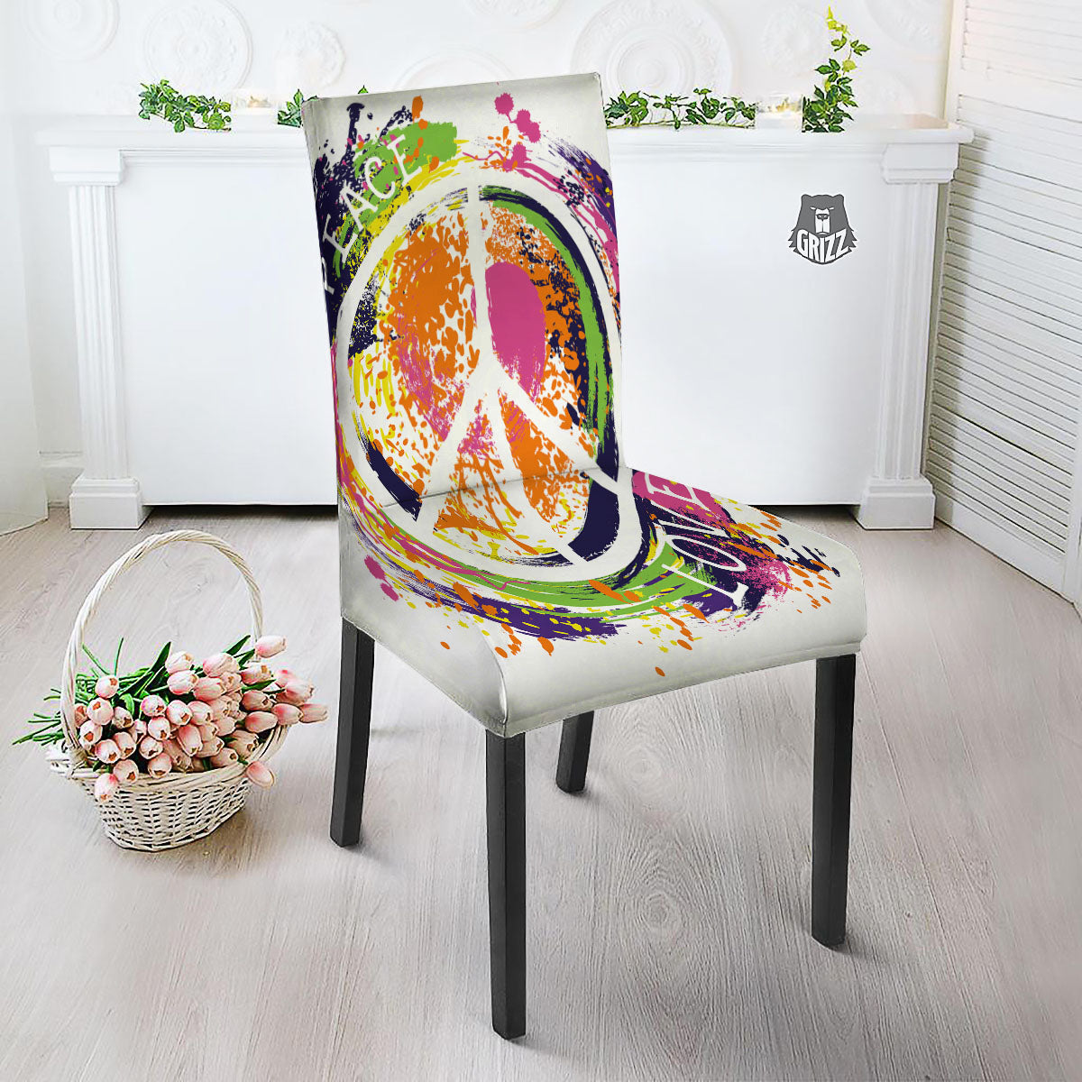 Sign Peace Rasta Print Dining Chair Slipcover-grizzshop