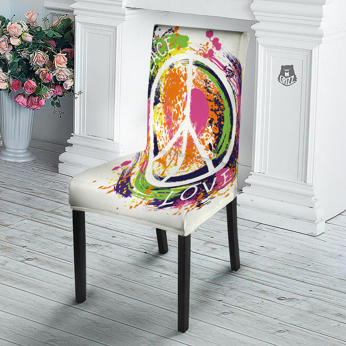 Sign Peace Rasta Print Dining Chair Slipcover-grizzshop