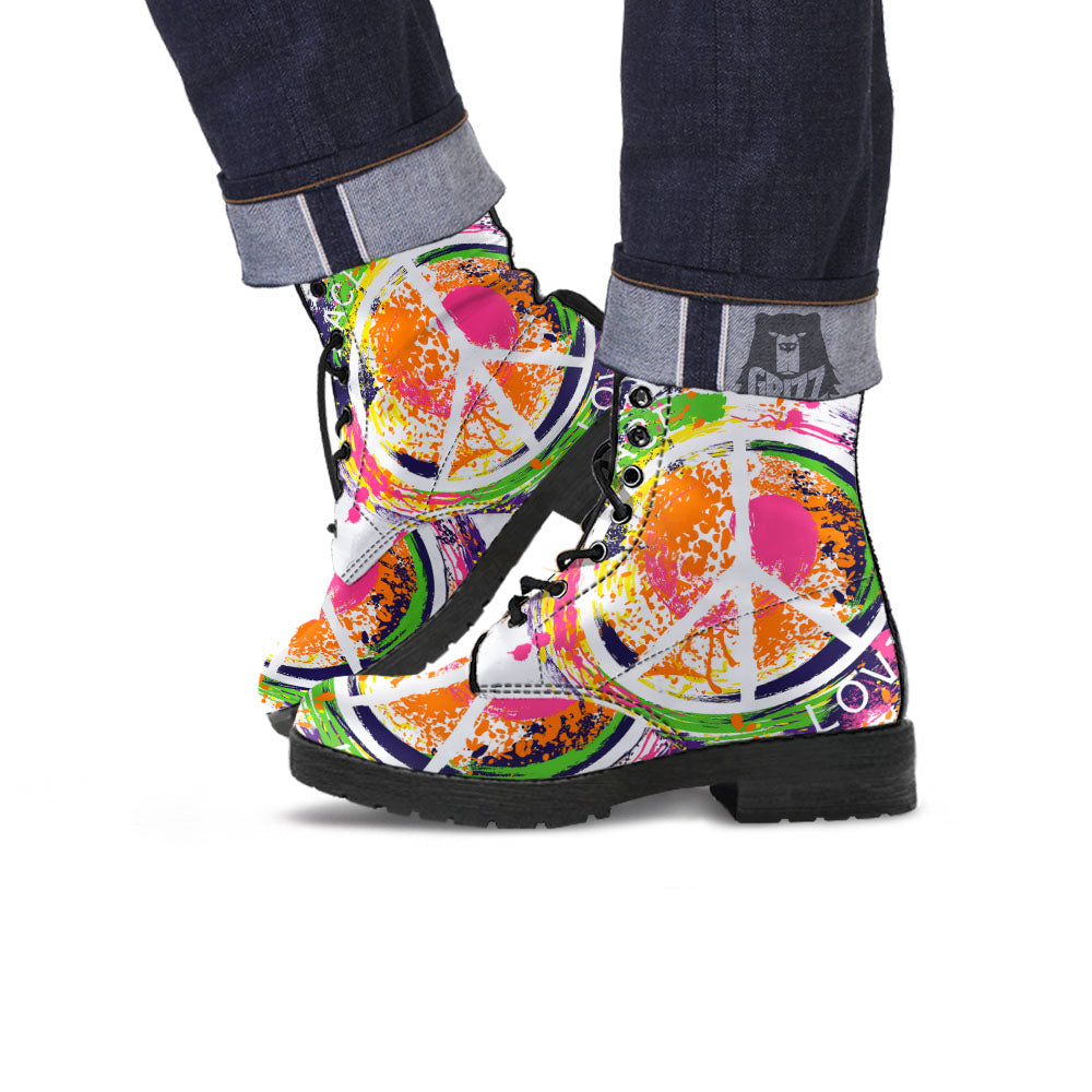Sign Peace Rasta Print Leather Boots-grizzshop