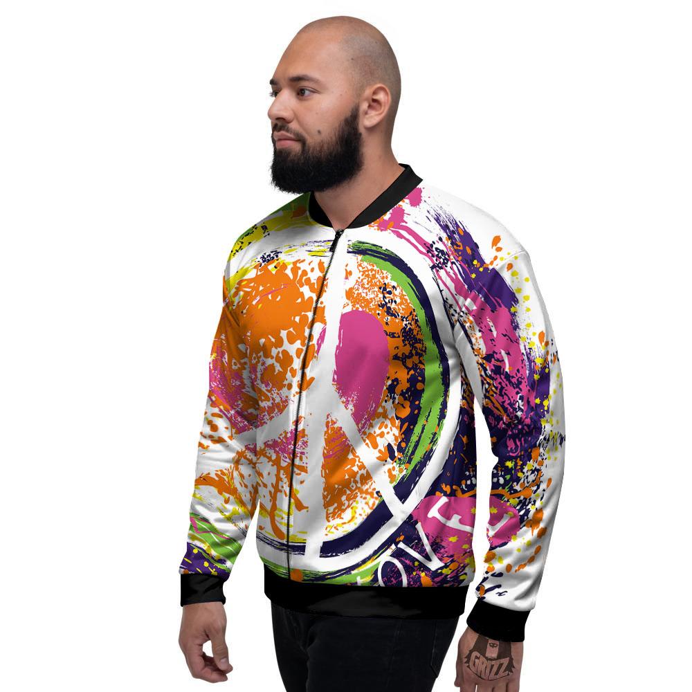 Sign Peace Rasta Print Men's Bomber Jacket-grizzshop