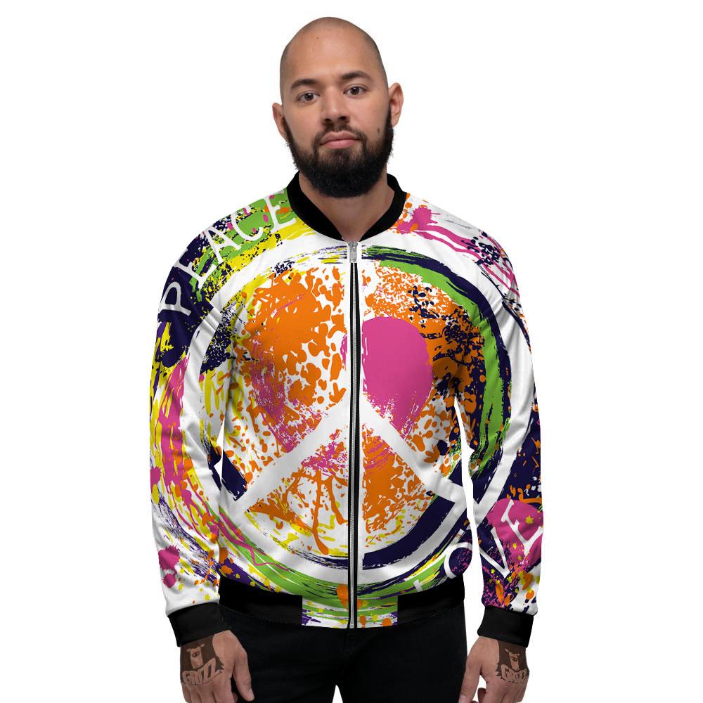 Sign Peace Rasta Print Men's Bomber Jacket-grizzshop