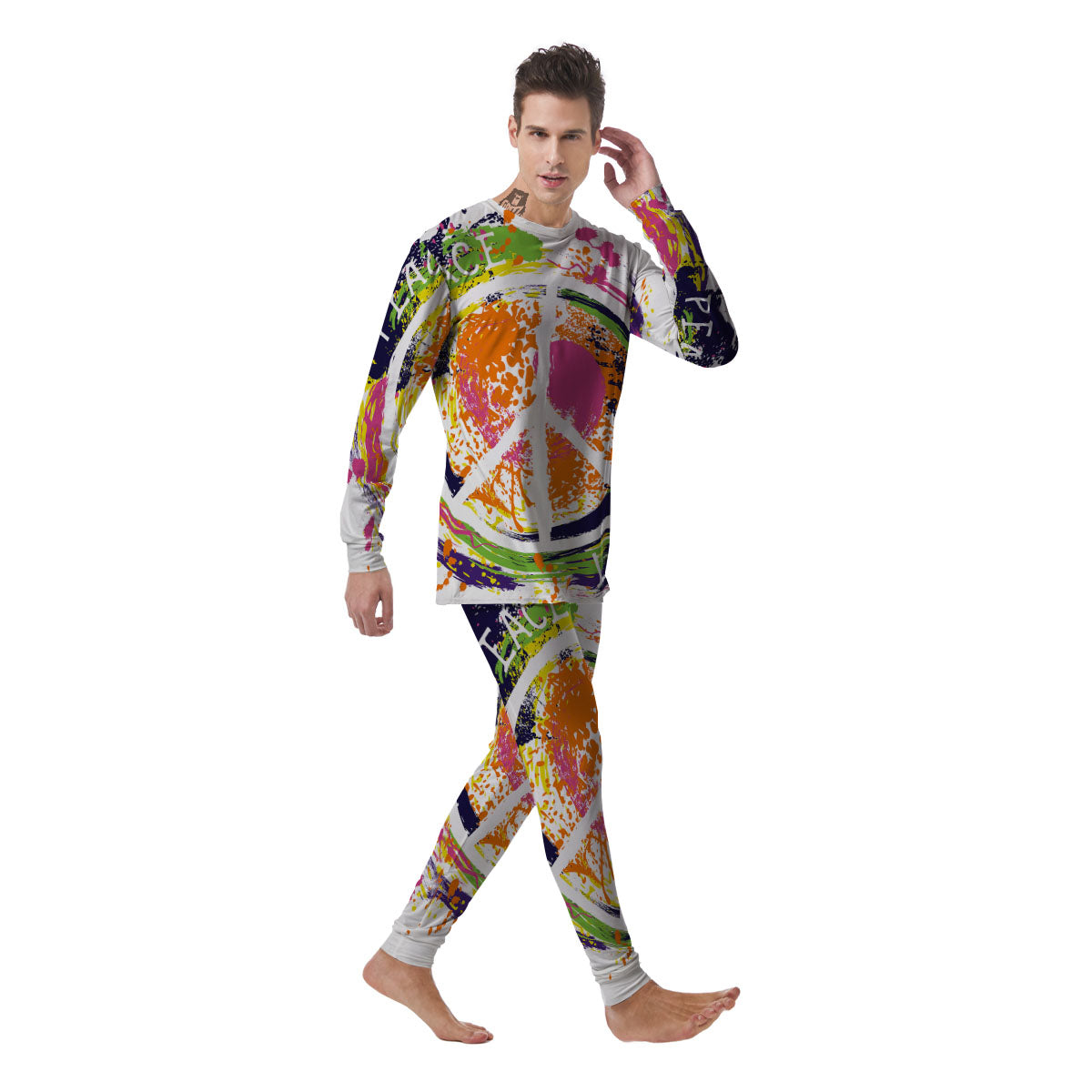 Sign Peace Rasta Print Men's Pajamas-grizzshop