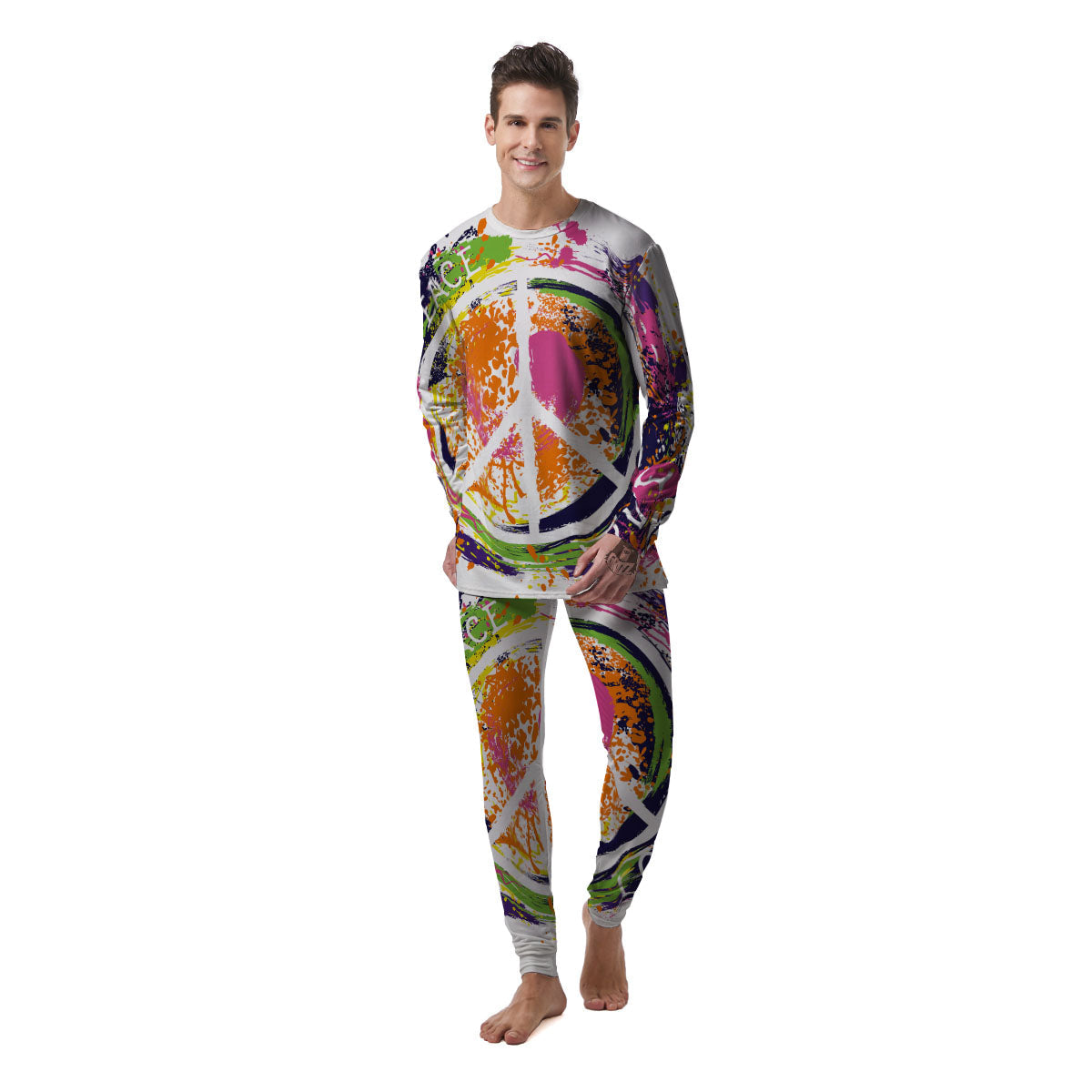 Sign Peace Rasta Print Men's Pajamas-grizzshop