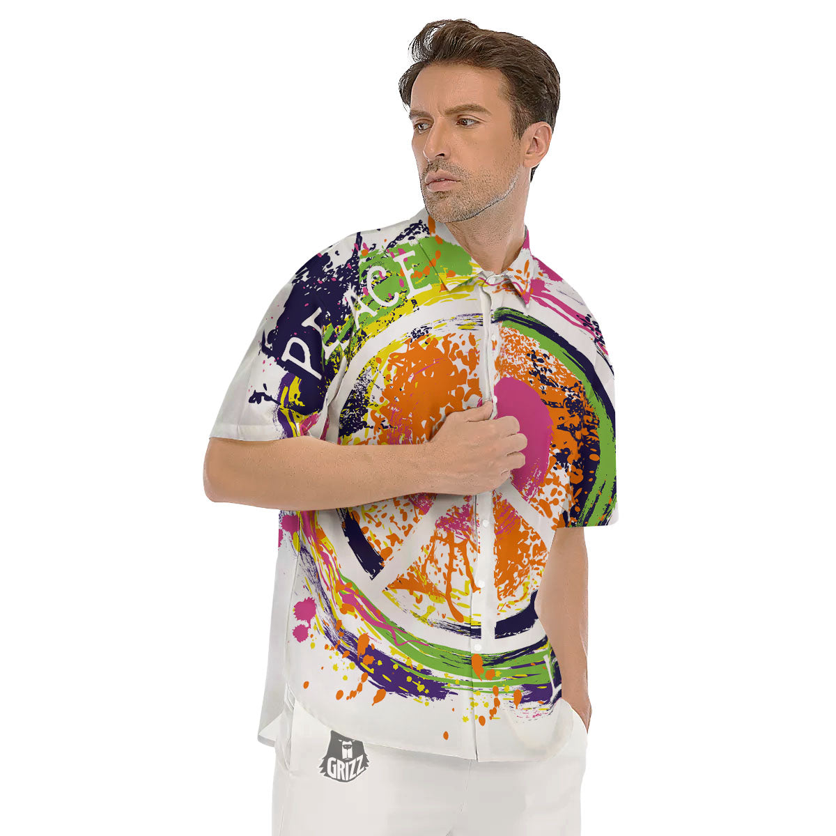 Sign Peace Rasta Print Men's Short Sleeve Shirts-grizzshop