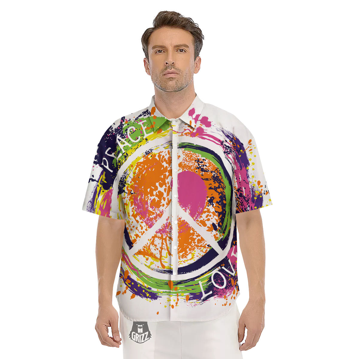 Sign Peace Rasta Print Men's Short Sleeve Shirts-grizzshop