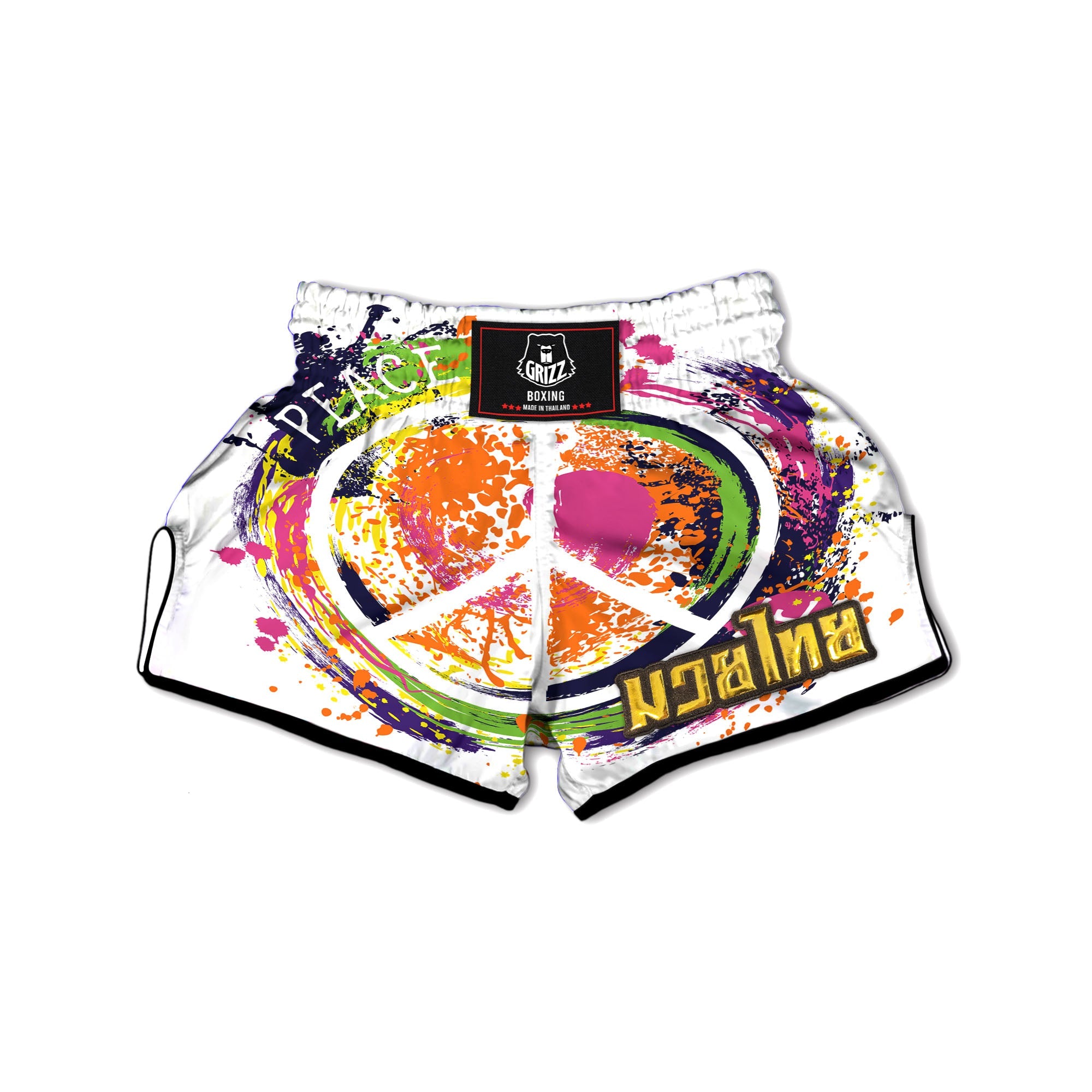 Sign Peace Rasta Print Muay Thai Boxing Shorts-grizzshop